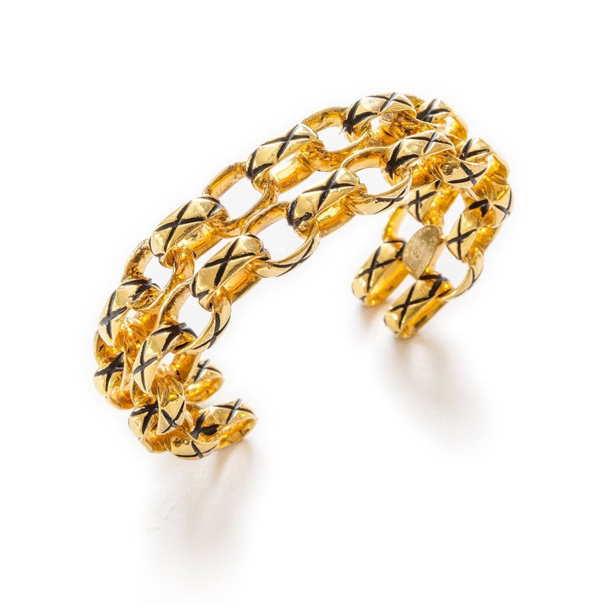 VIntage 80s Chanel Gold Plated Link Cuff Bracelet