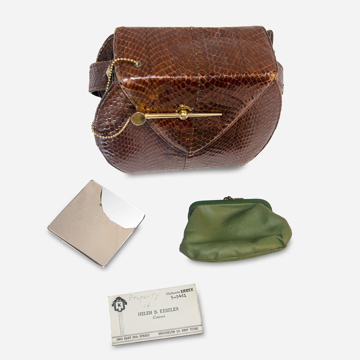 1950s handbag with coin purse and mirror