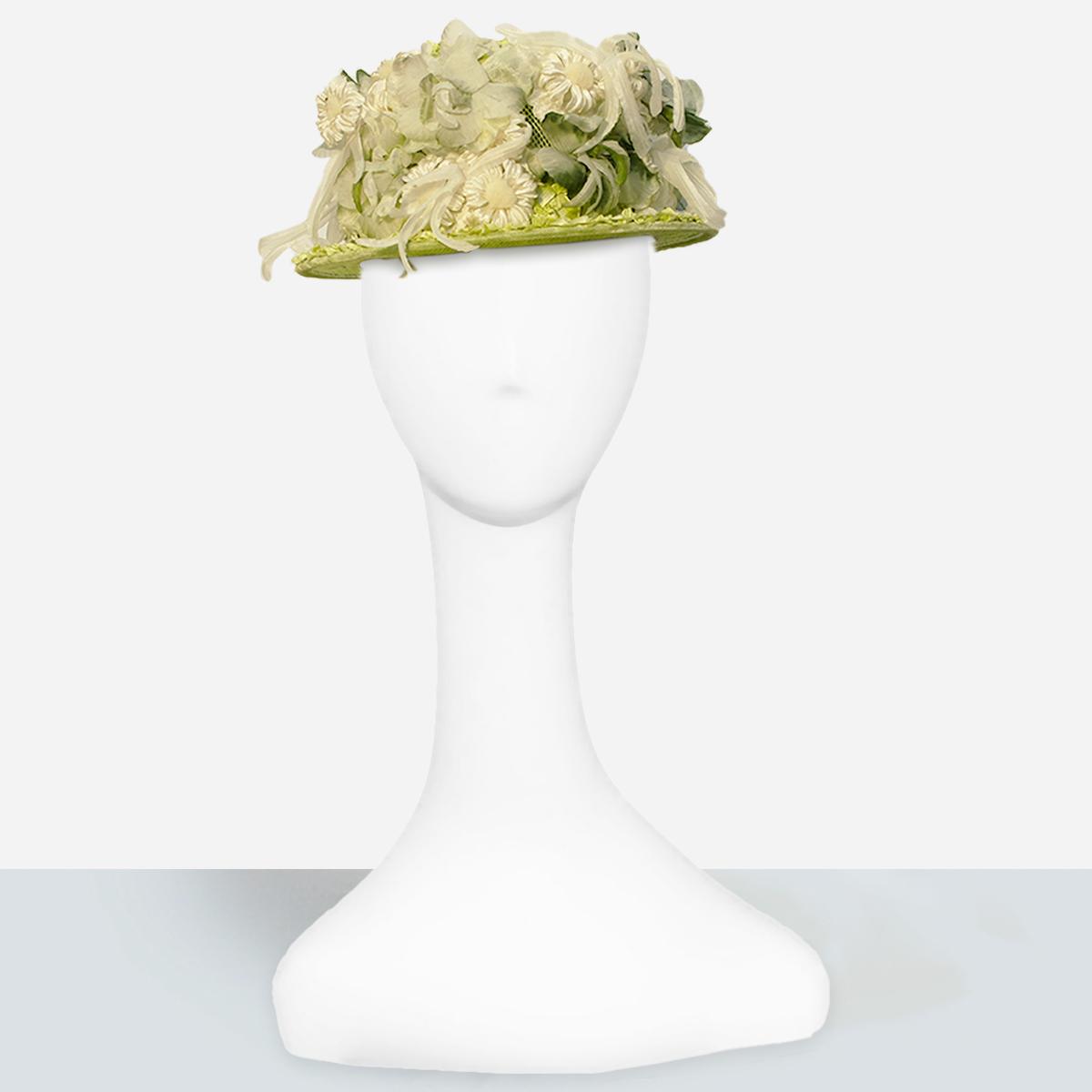 vintage Green floral Straw Hat