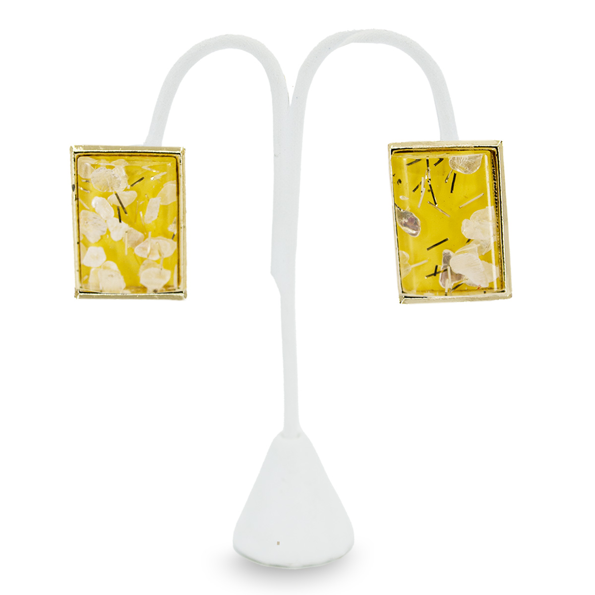 vintage 1970s confetti earrings, yellow lucite