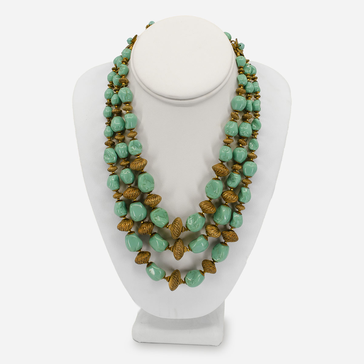 1950s turquoise glass bead and gold bead necklace