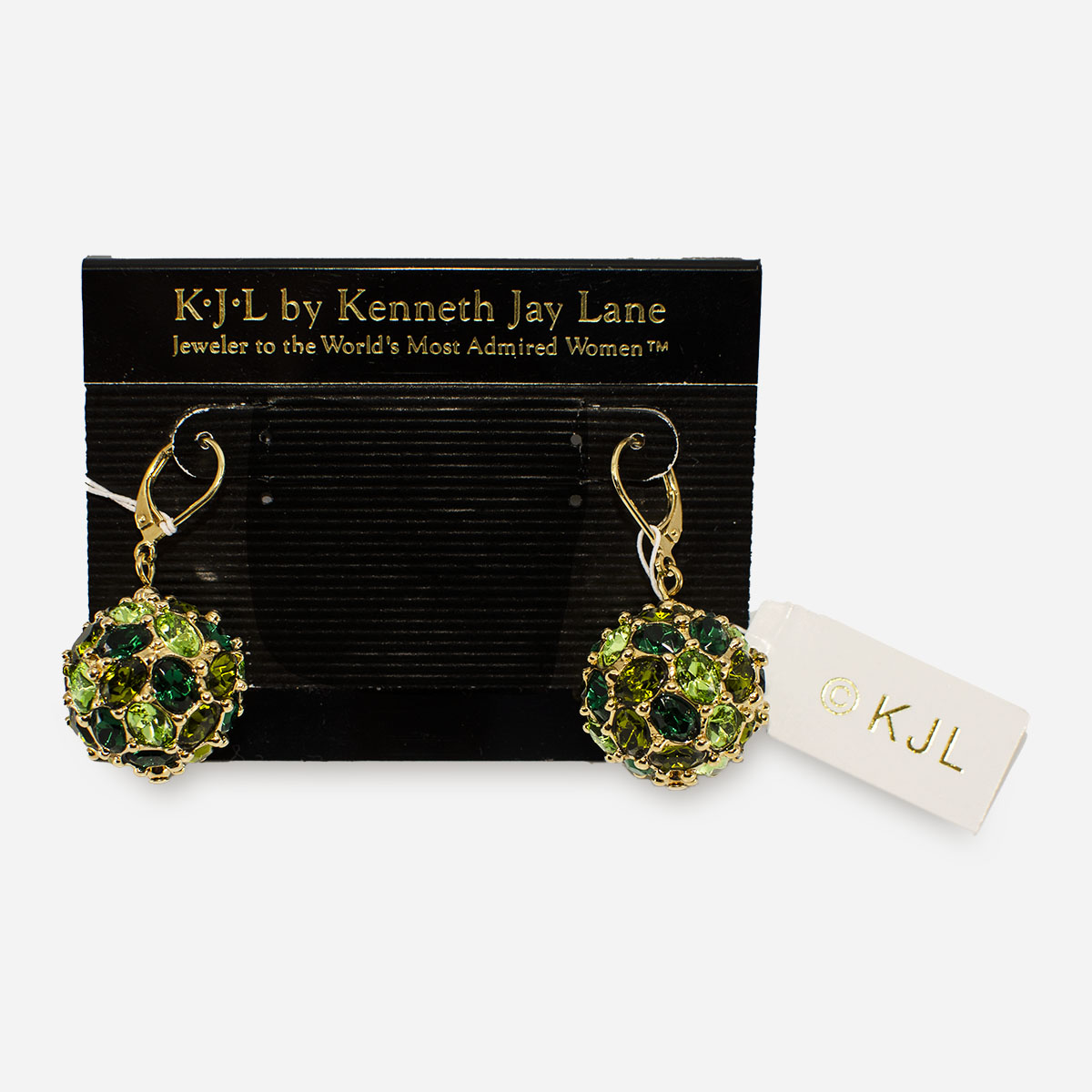 New old stock Kenneth Jay Lane green crystal ball earrings