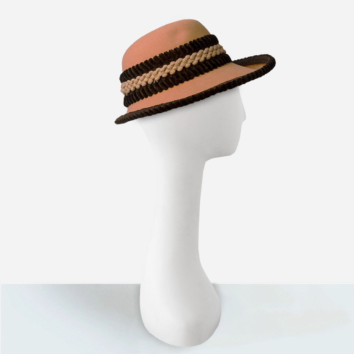 1950s wide brim hat chenille trim