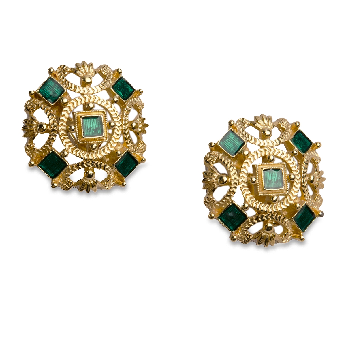 Monet Gold earrings w green enamel