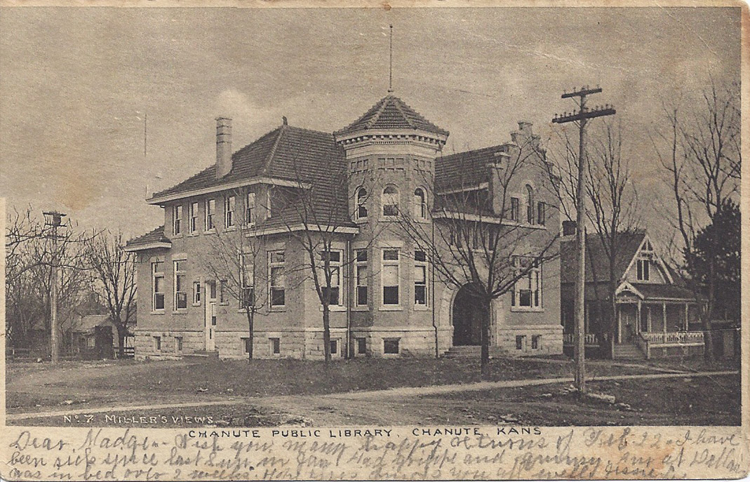chanute library vintage postcard
