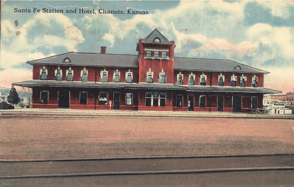 vintage Chanute train station postcard