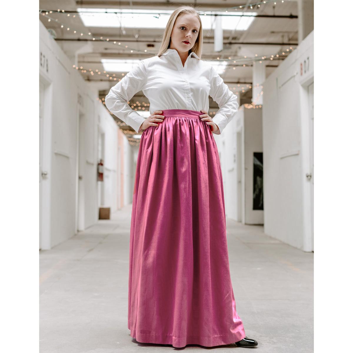 Salmon pink silk moire skirt