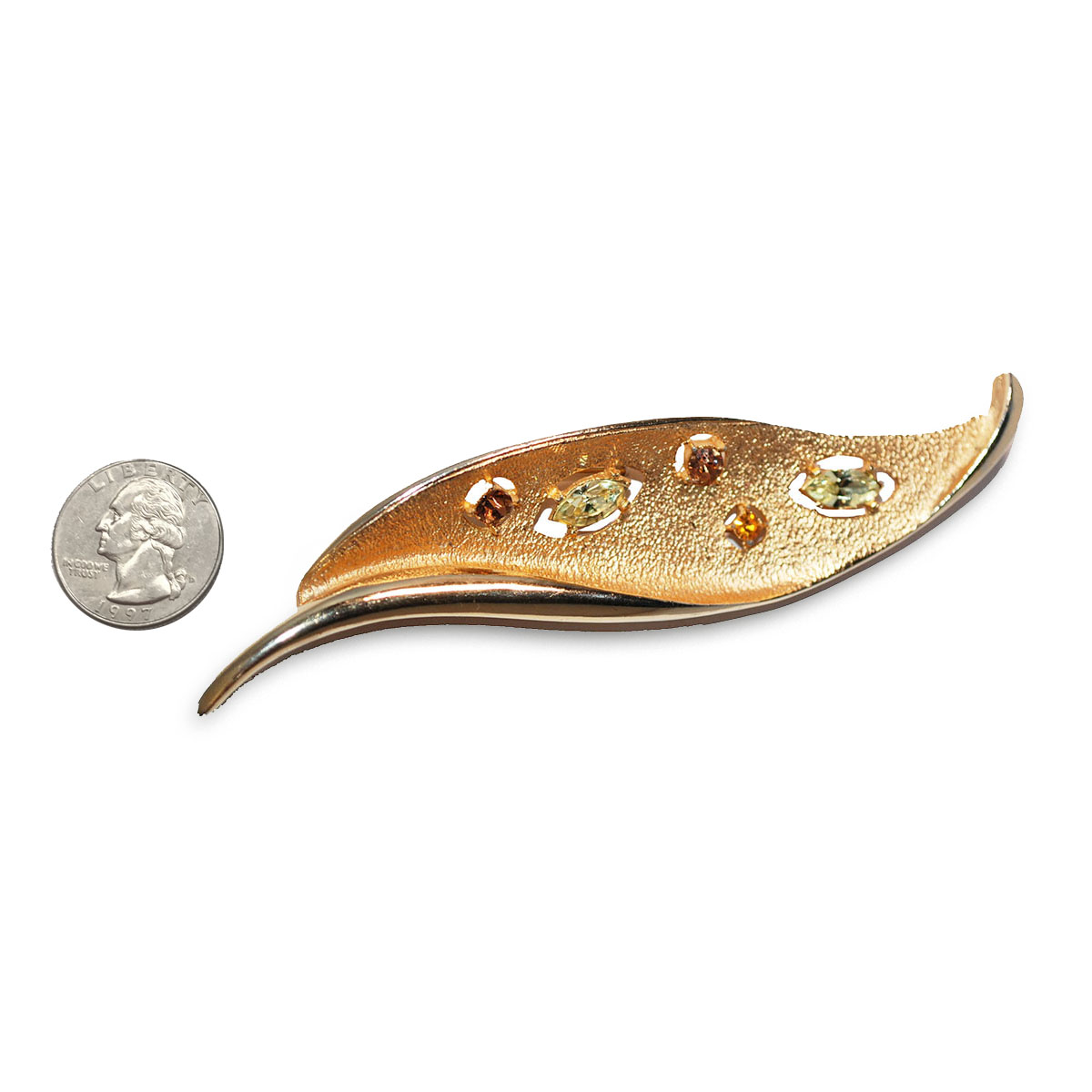 gold Leaf Brooch with gemstones