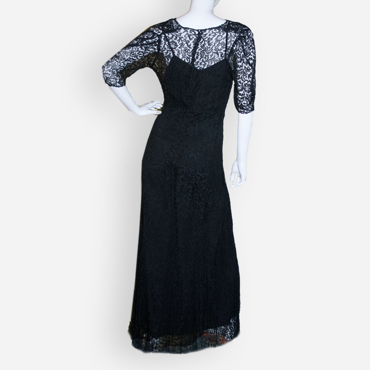 long black lace evening dress