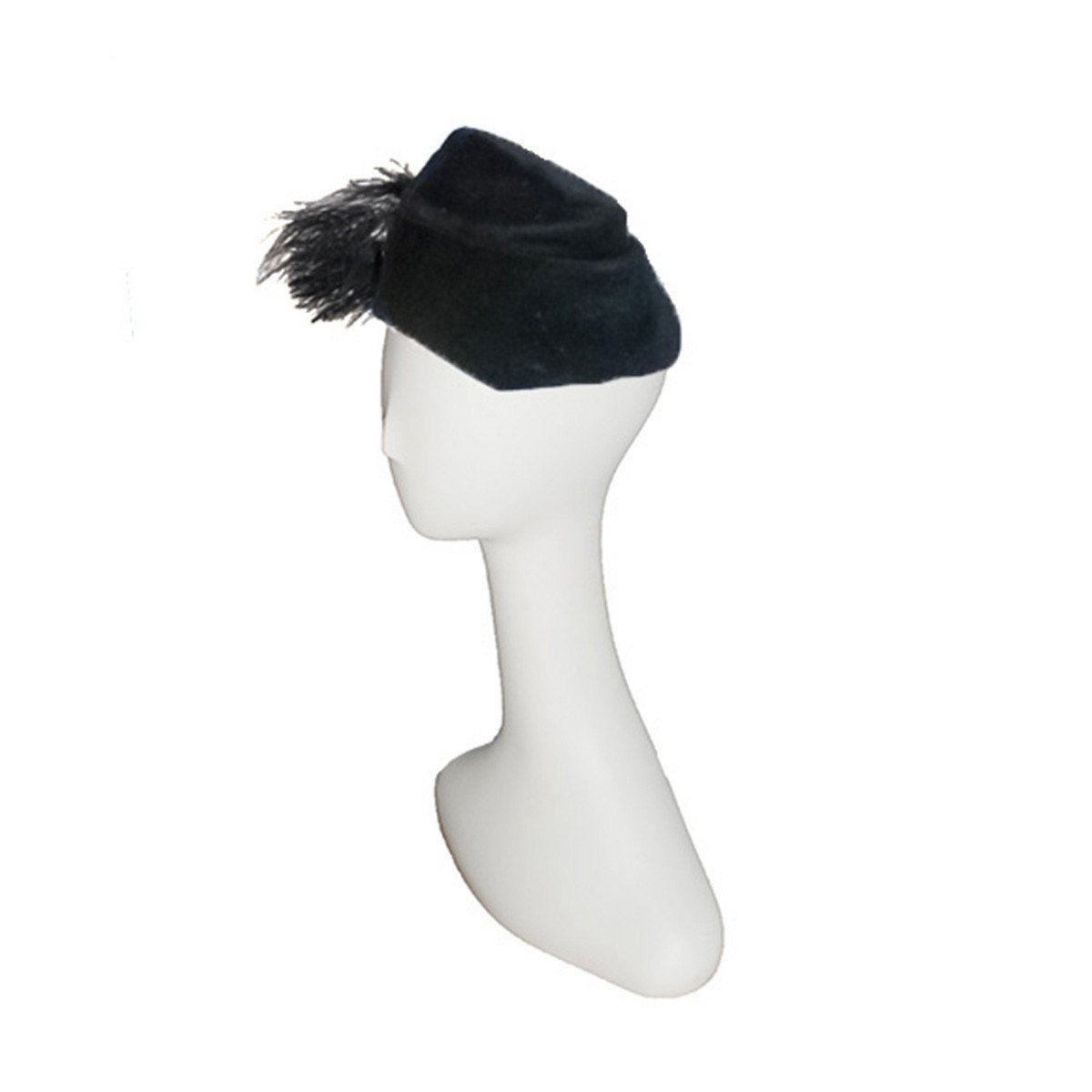 1940s Cocktail Hat, Black Velour Felt, Feathers & Beading, Hat Size 20