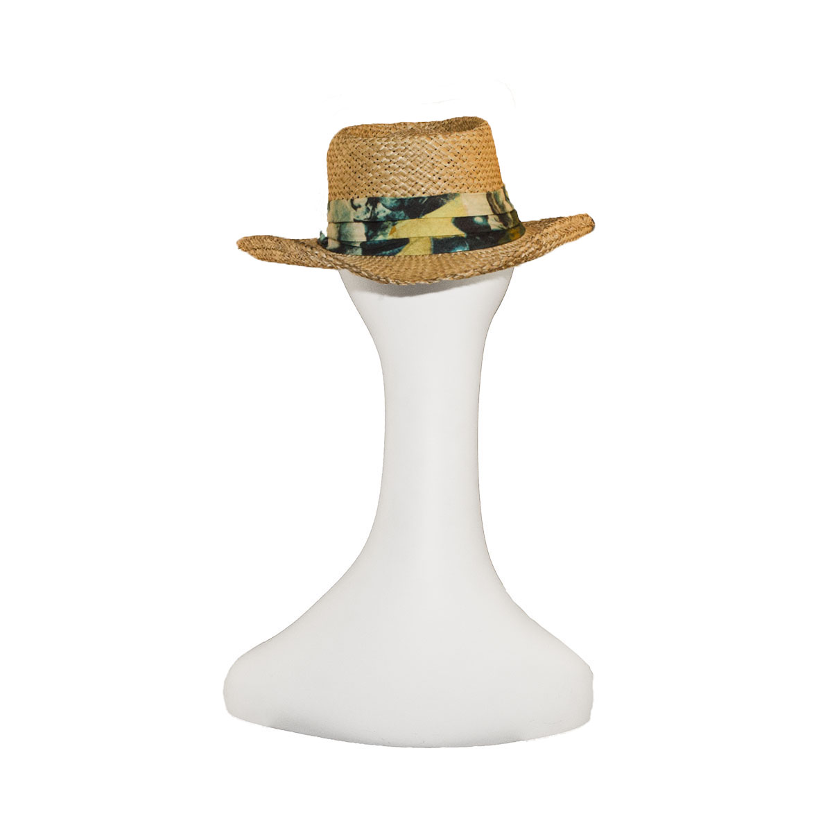 Mens Sun Hat, Wide Brim Straw Fedora, Tropical Print Hatband