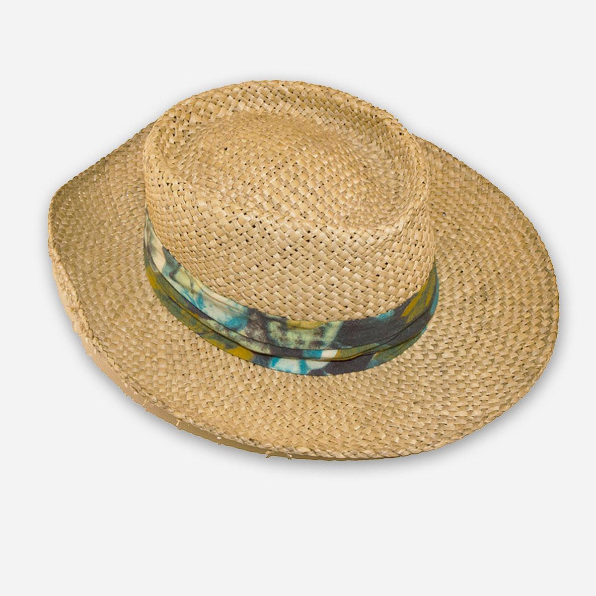 Mens Sun Hat, Wide Brim Straw Fedora, Tropical Print Hatband