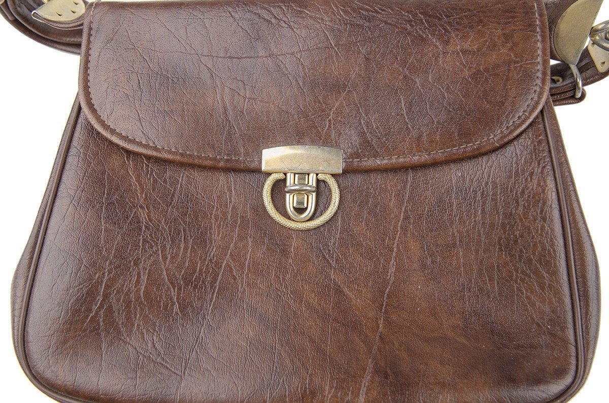 1960s Brown Faux Leather Saddlebag Handbag by JR Florida, Julius Resnick