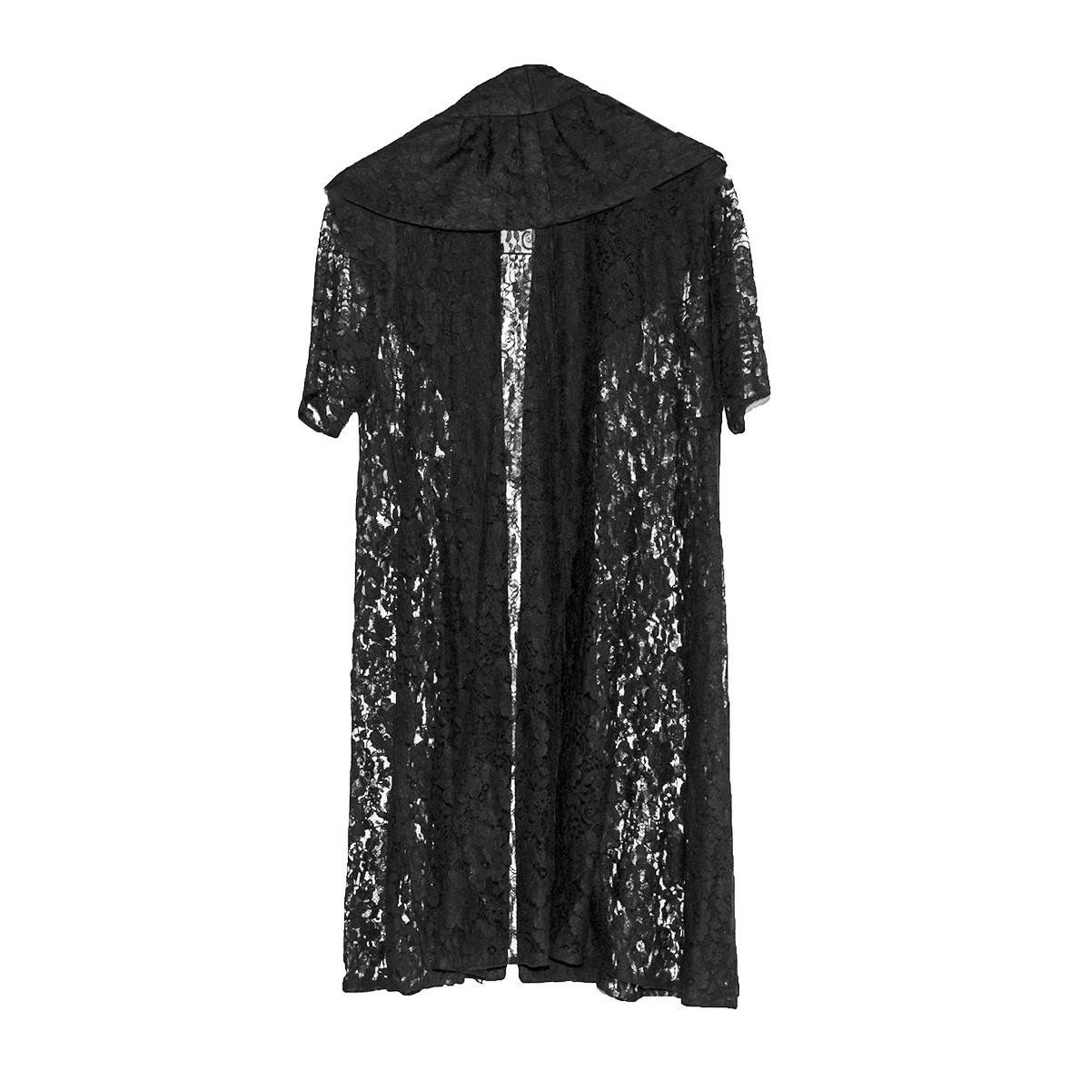 1950s Black Sheer Lace Evening Coat, Shawl Collar