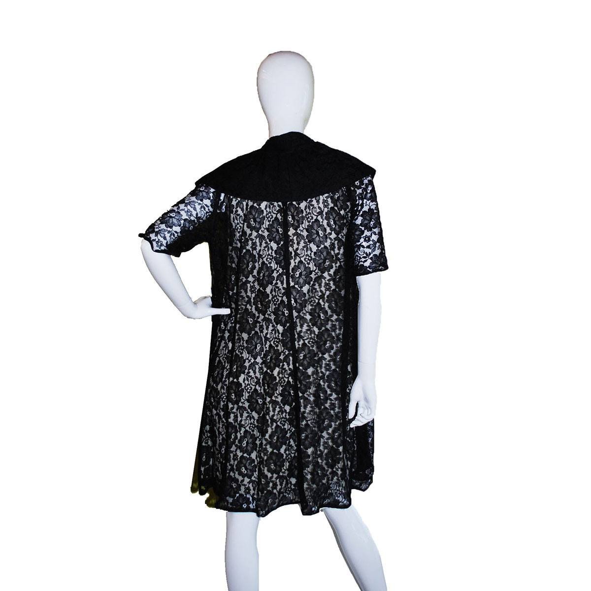 1950s Black Sheer Lace Evening Coat, Shawl Collar