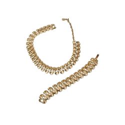 Mid Century Lisner Set, Necklace & Bracelet, Modernist Ribbon Design