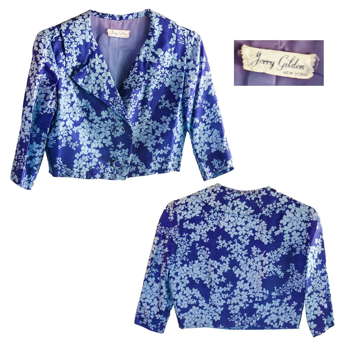1950s Blue Silk Floral Jacket