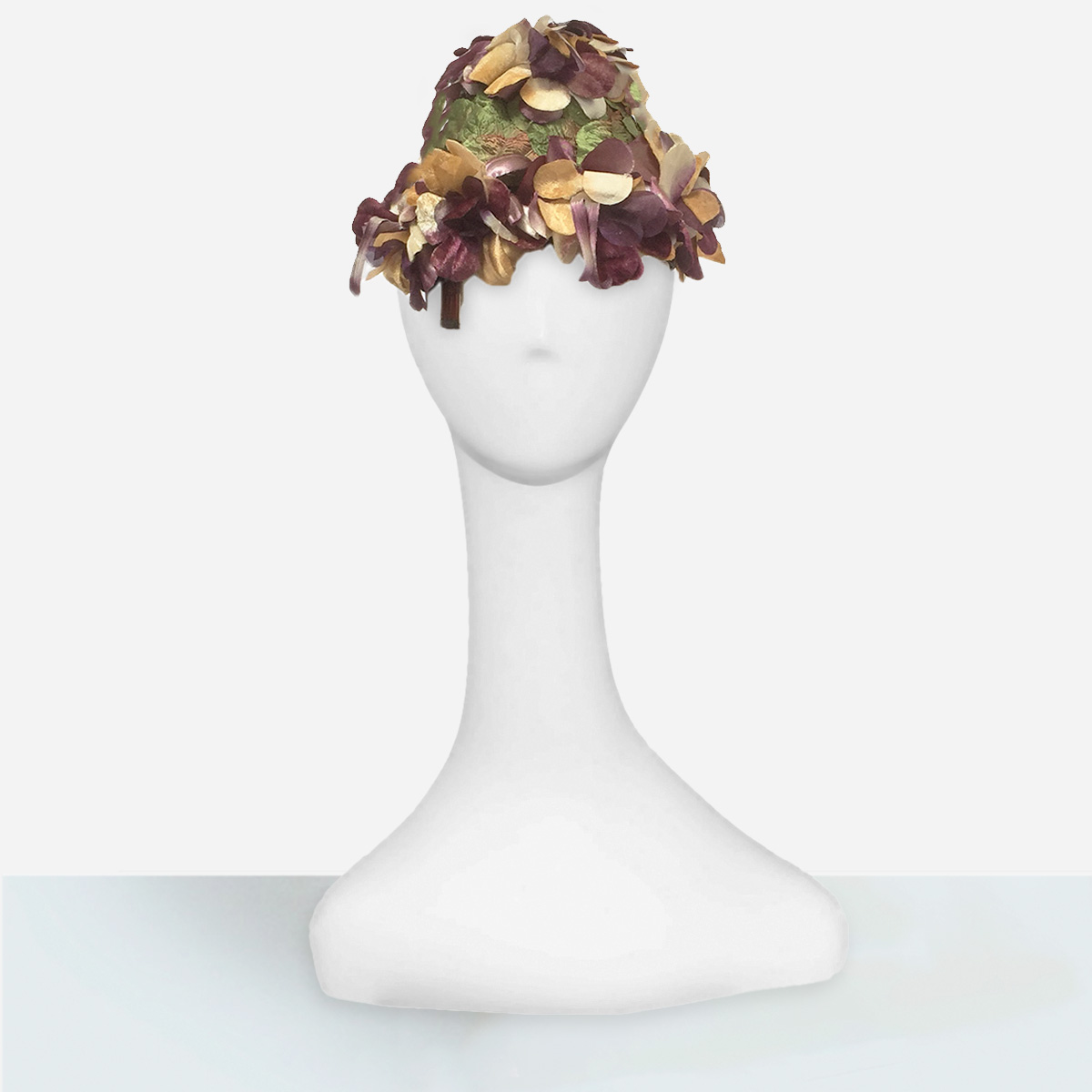 purple and gold floral hat