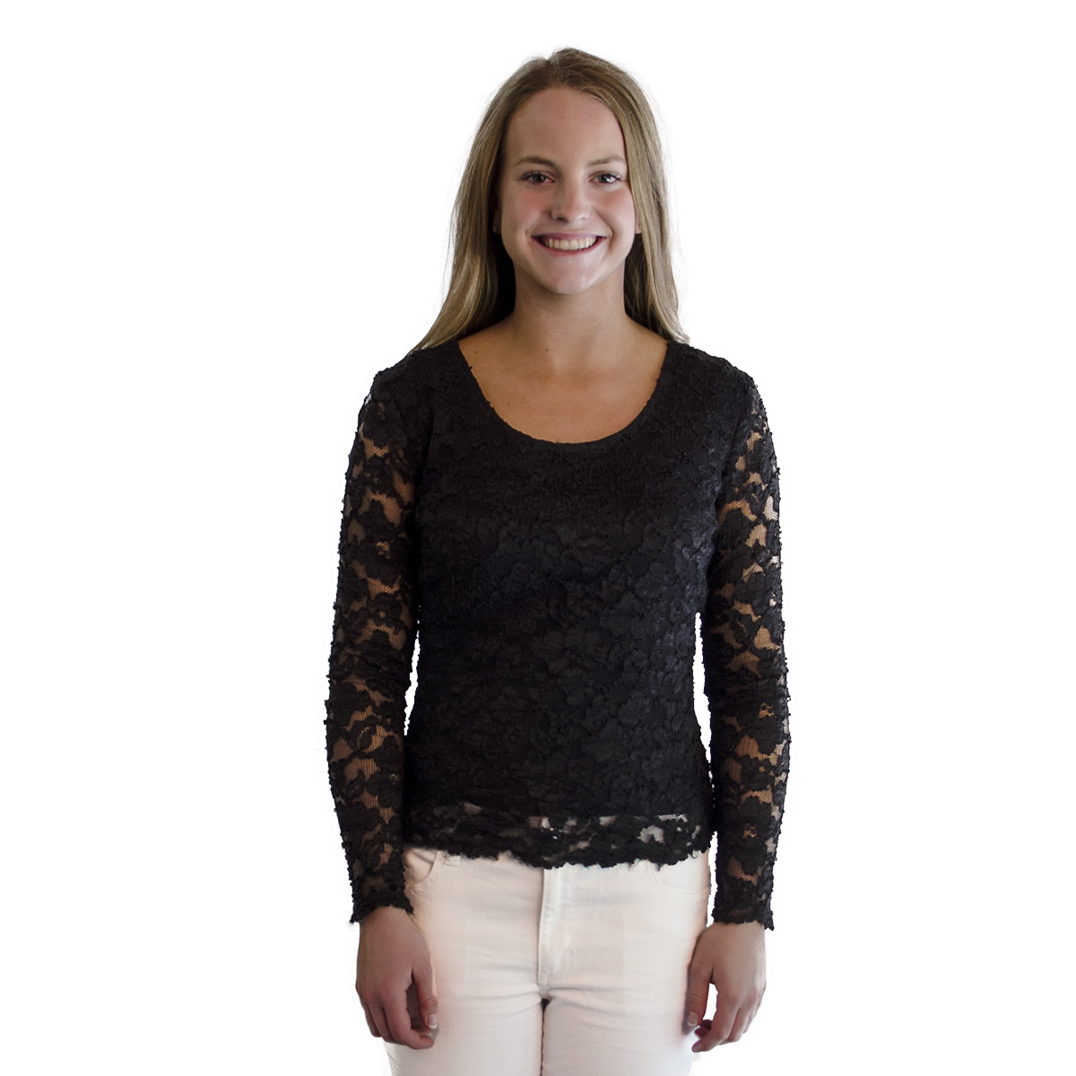 long sleeve black lace top