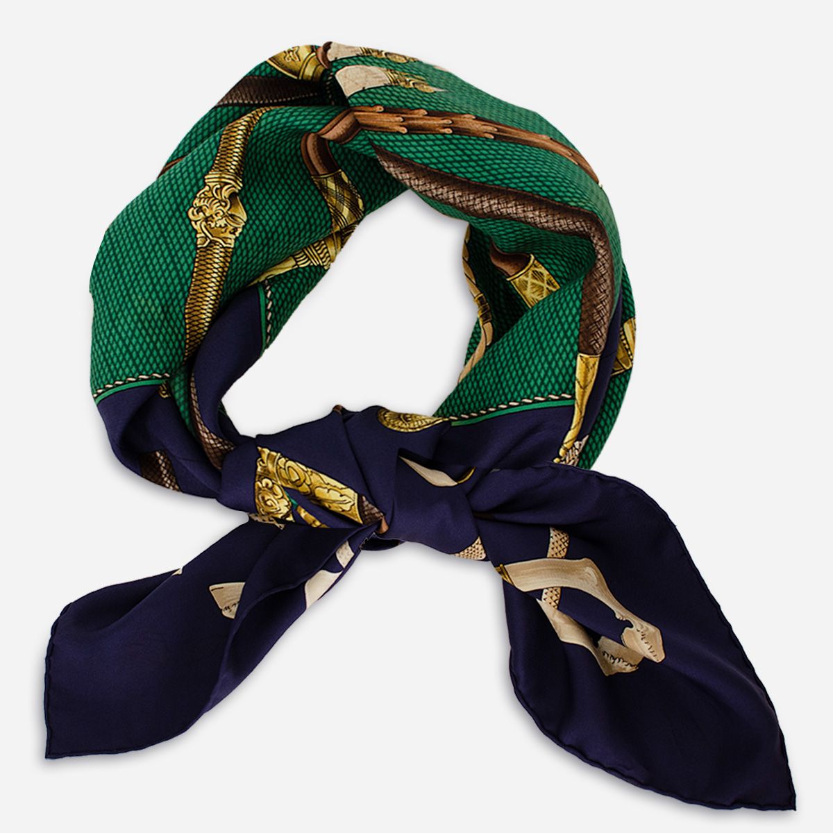 Large vintage scarf, navy and green