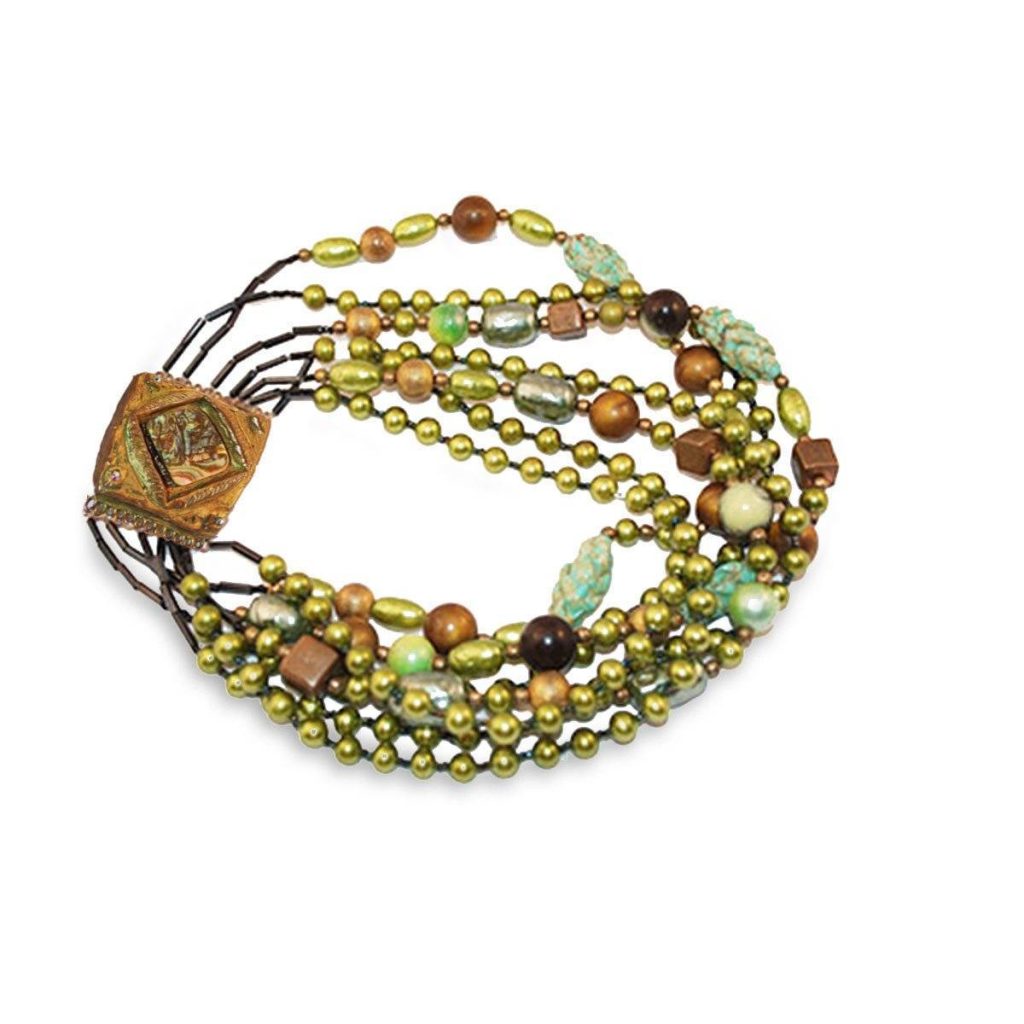 Vintage Beaded Necklace by Ornella, Milan Italy, Ornate Clasp