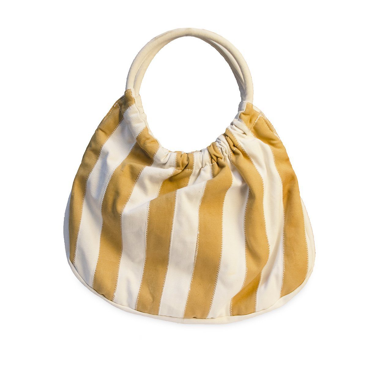 Vintage Striped Canvas Tote Handbag, Gold & Cream Stripes