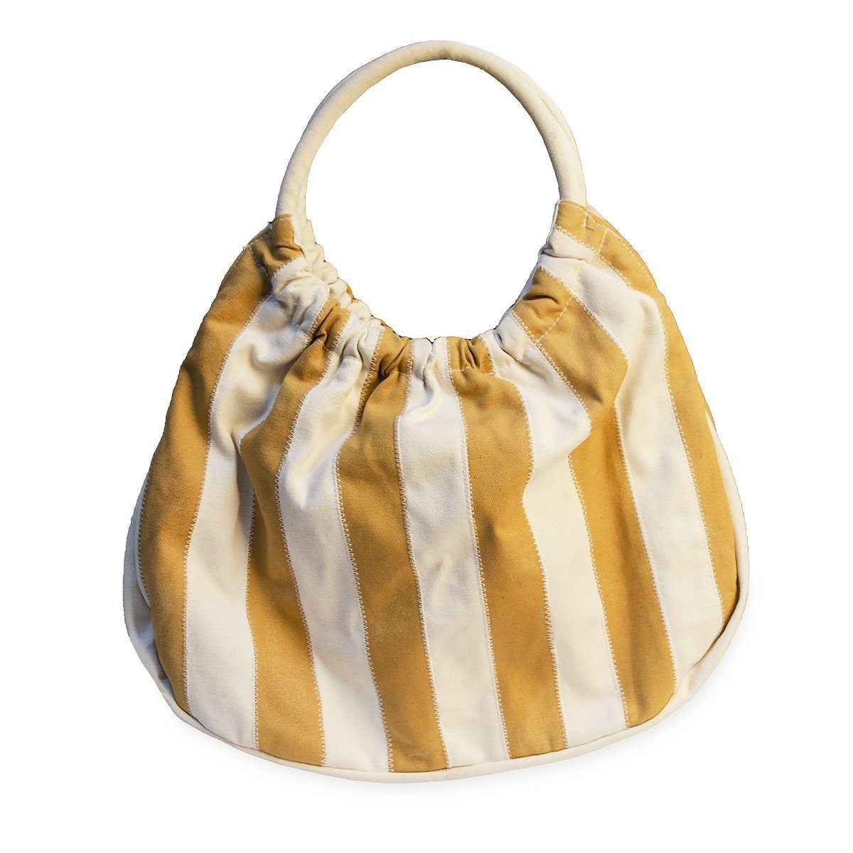 Vintage Striped Canvas Tote Handbag, Gold & Cream Stripes