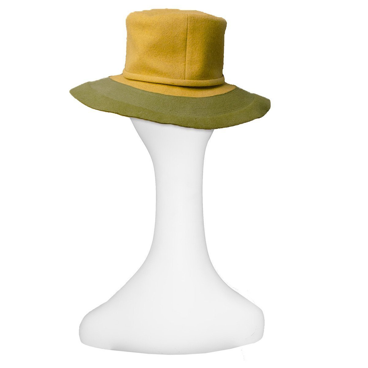 Vintage 60s Mod Wide Brim Hat by Leslie James, Green & Yellow Wool Felt