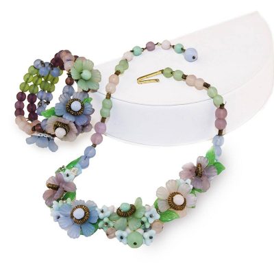Vintage Glass Flower Choker Necklace & Bracelet Set, Prewar Germany