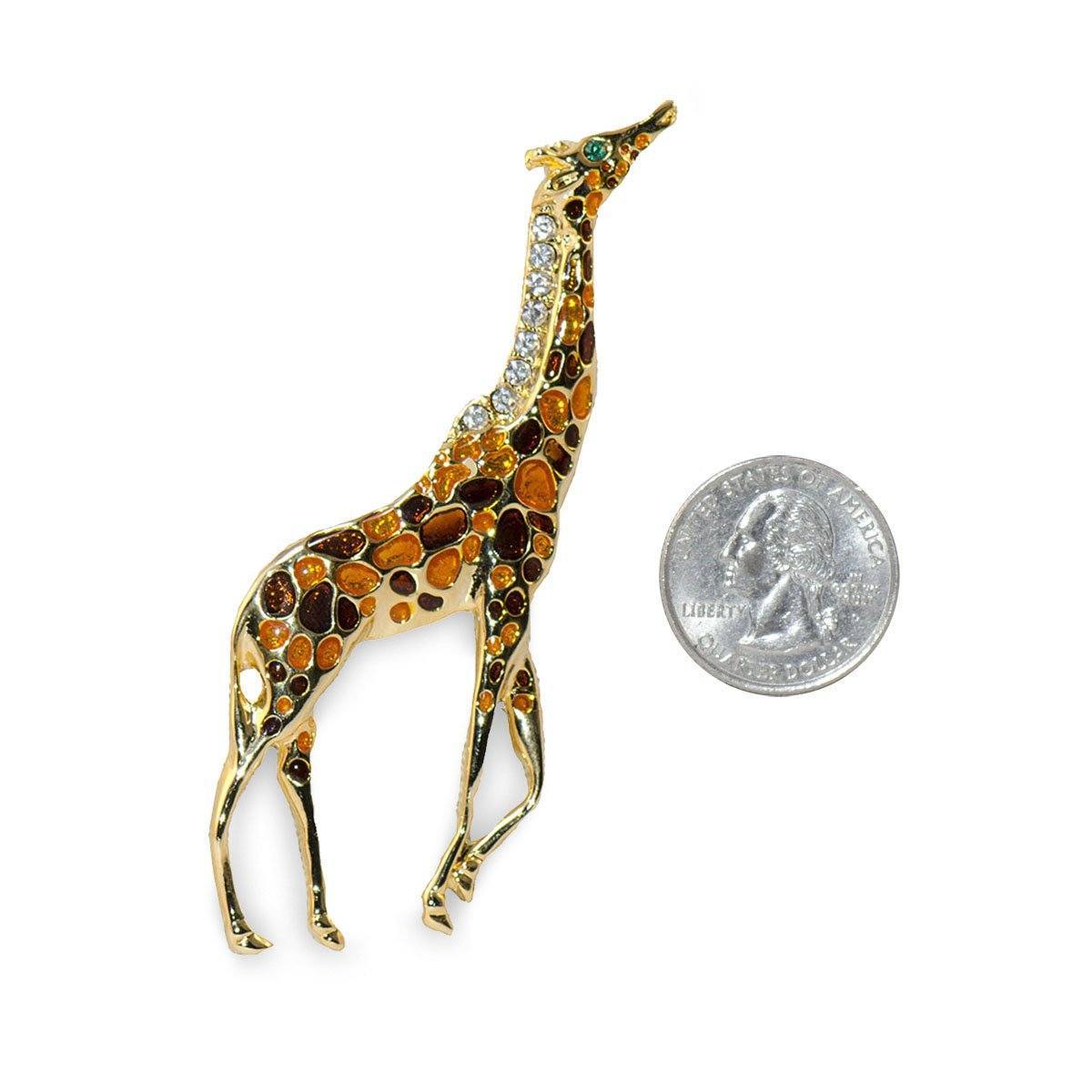 Poured Glass Giraffe Brooch, Rhinestones on Gold Metal