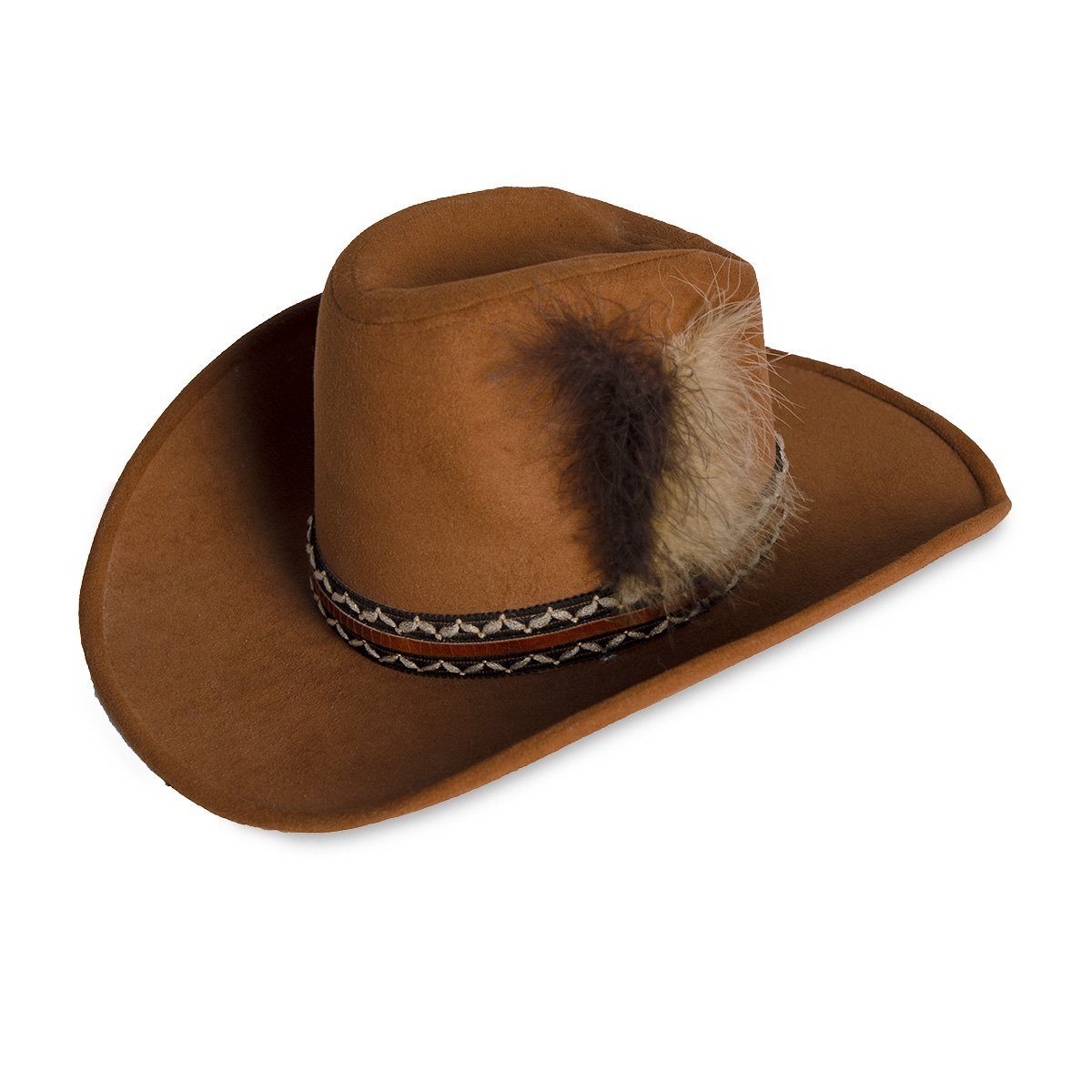 Vintage Cowboy Hat, Dark Tan Wool Felt, Feathers