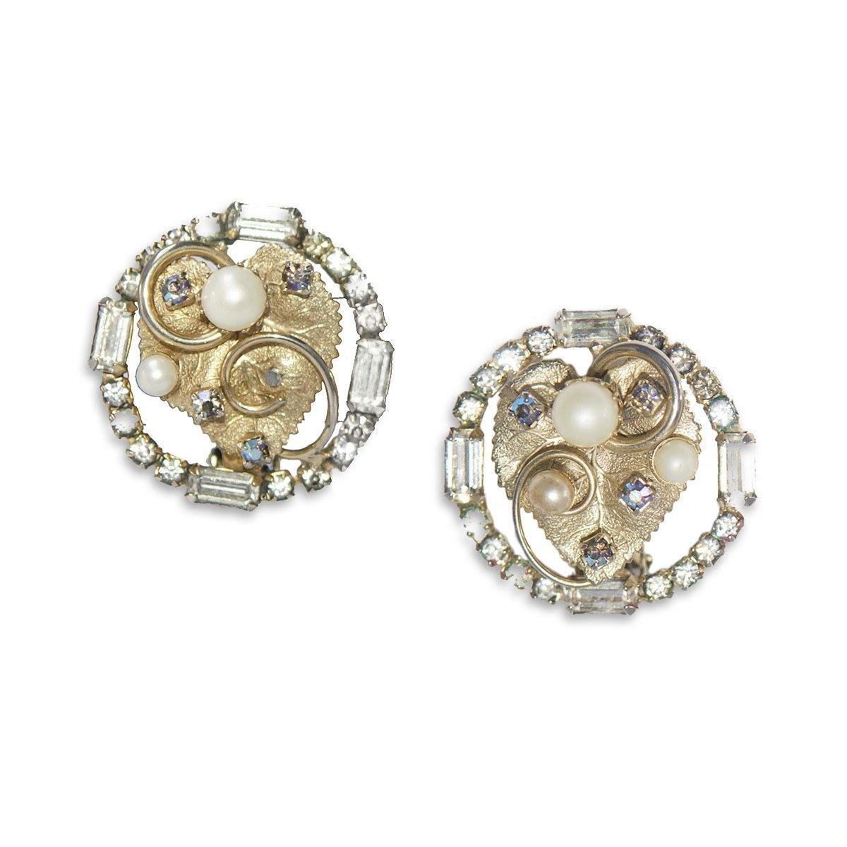 1950s Hobe Pearl & Rhinestone Earrings