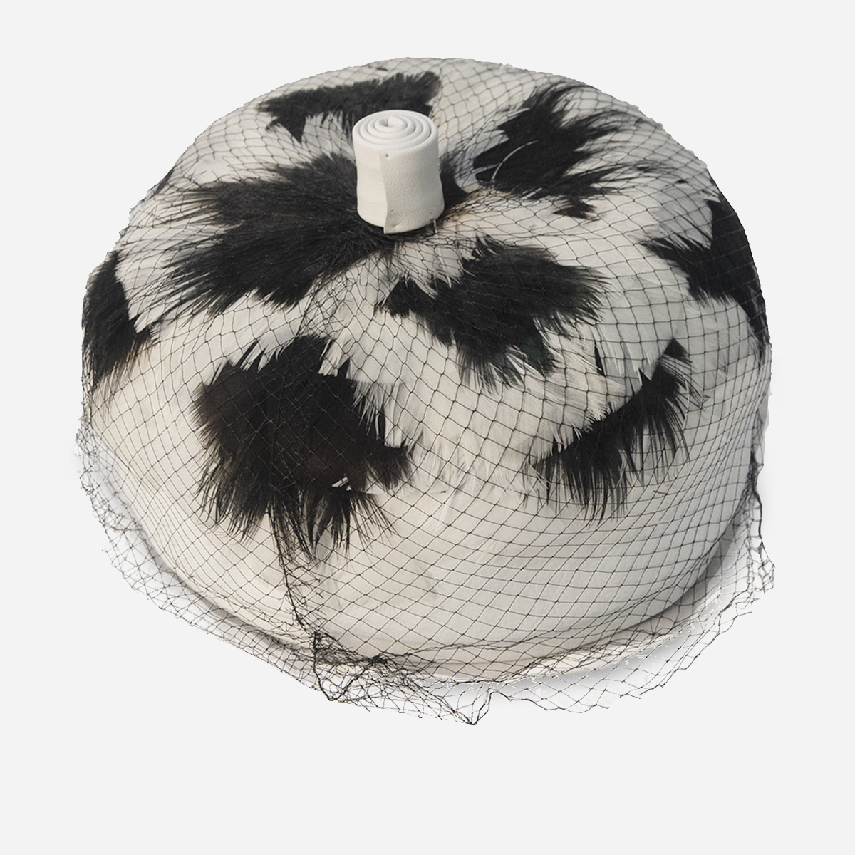 Vintage Black & White Feather Turban