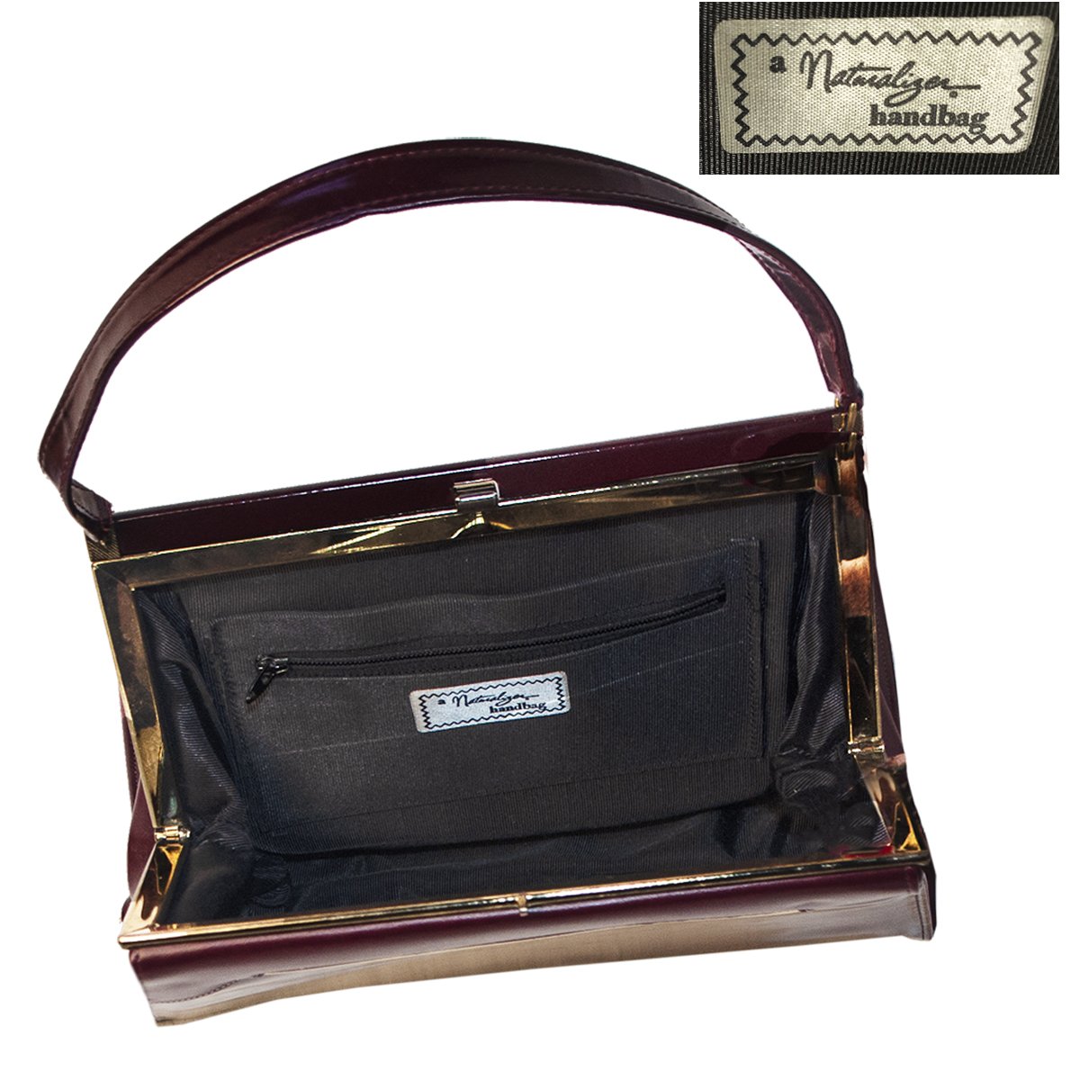 Vintage Naturalizer Two Tone Burgundy Structured Handbag, Gold Hardware