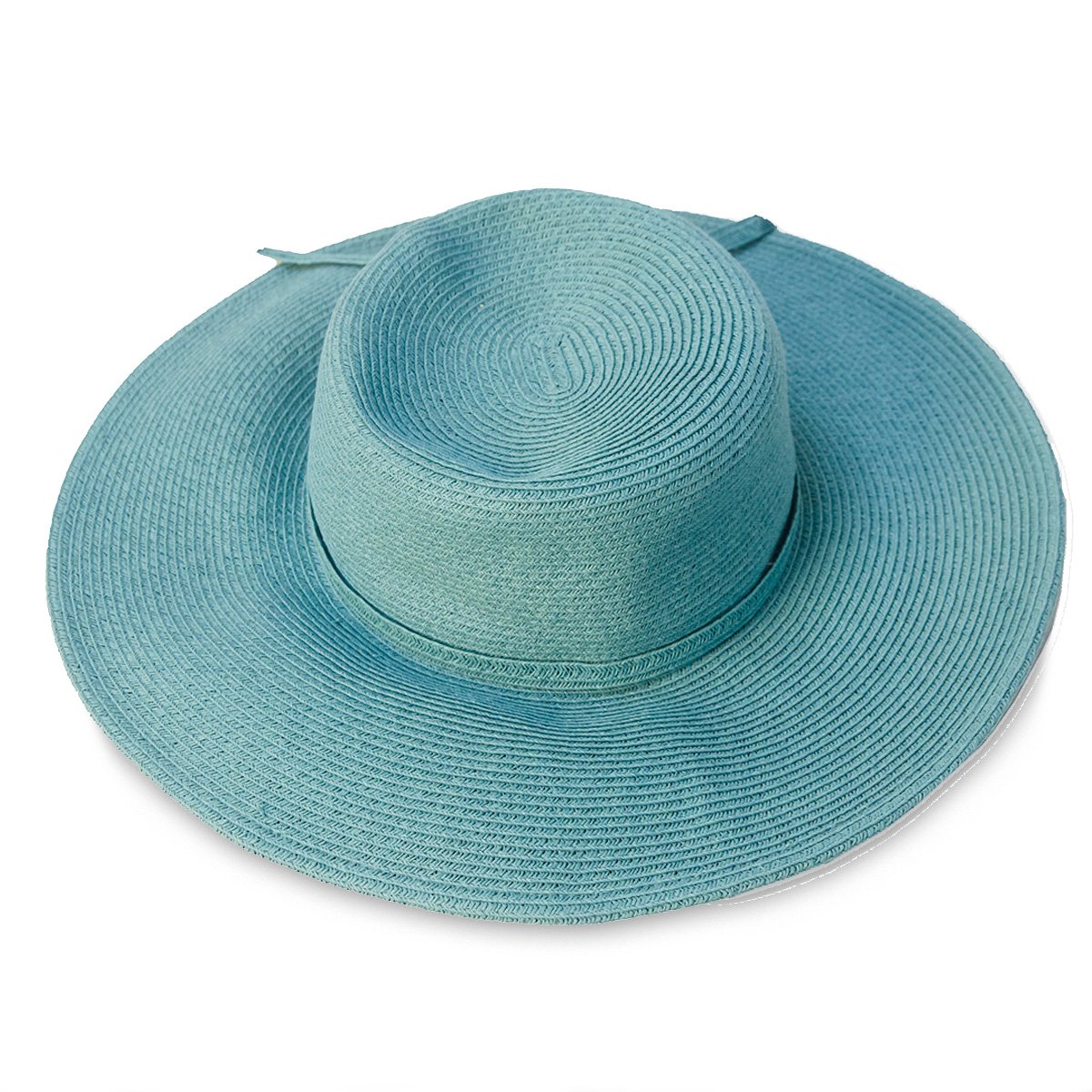Turquoise Wide Brim Straw Sun Hat, Size 21.5