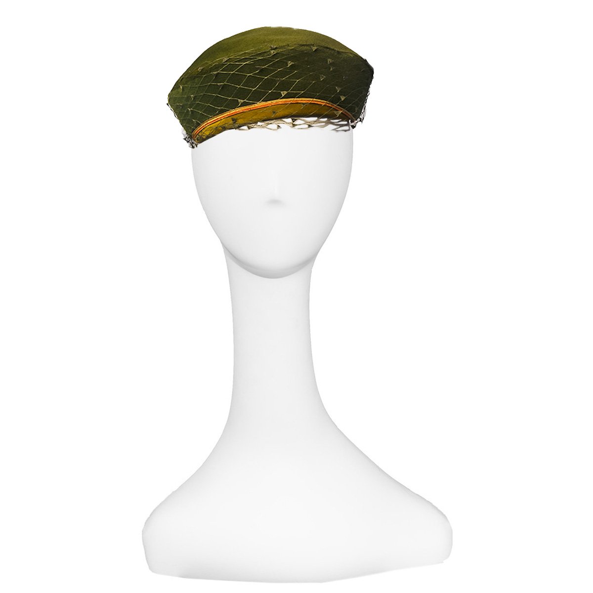 Vintage 1960s Pillbox Hat by Leslie James, Green & Yellow Wool Felt
