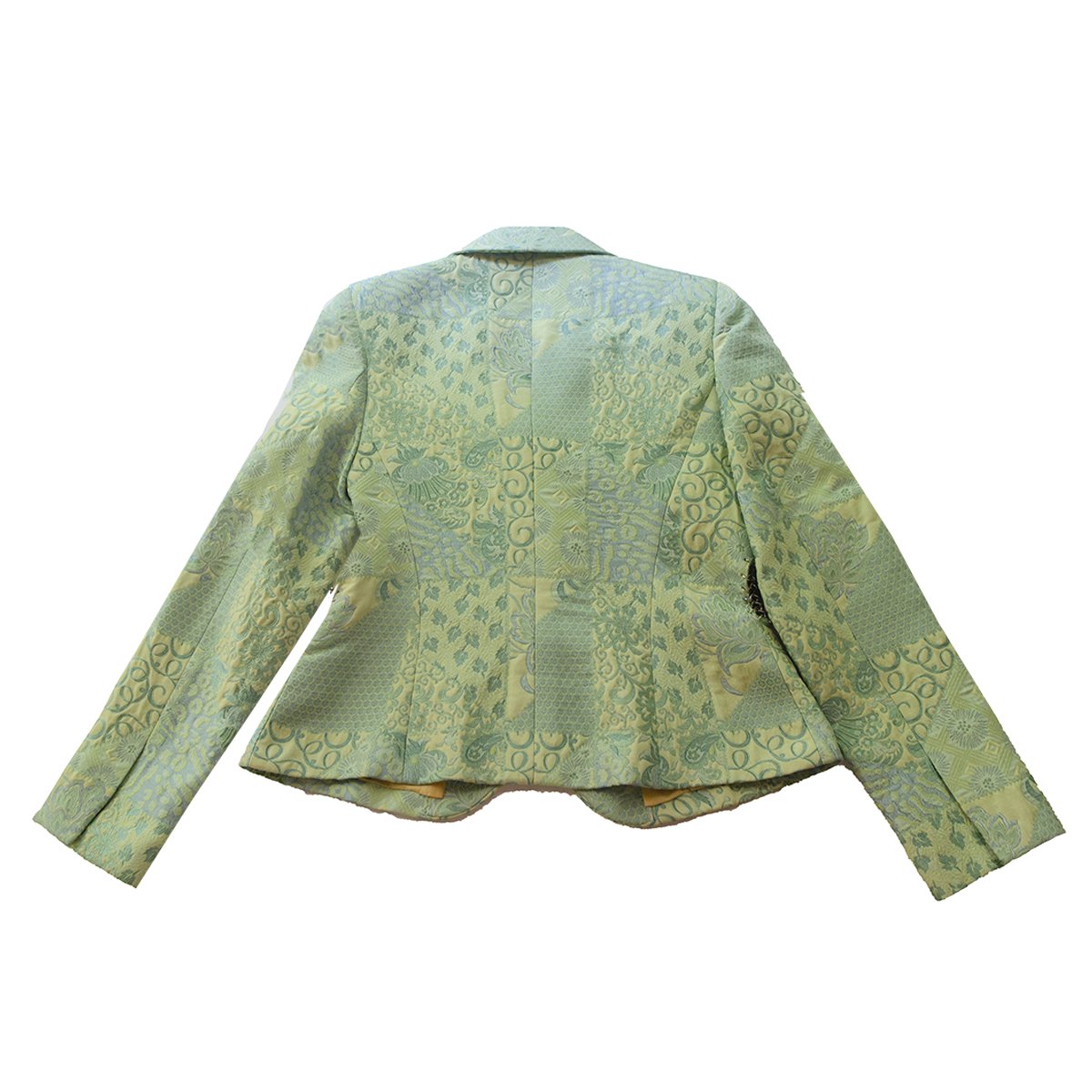 Terry Paris Green Brocade Blazer with Silver Chain Accents, Size Small