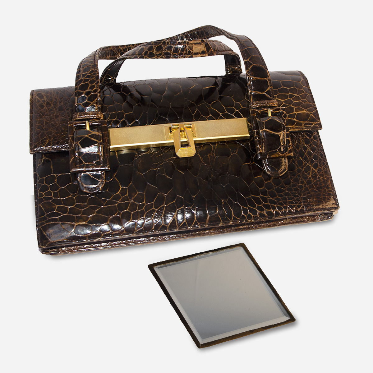 Vintage brown handbag with mirror