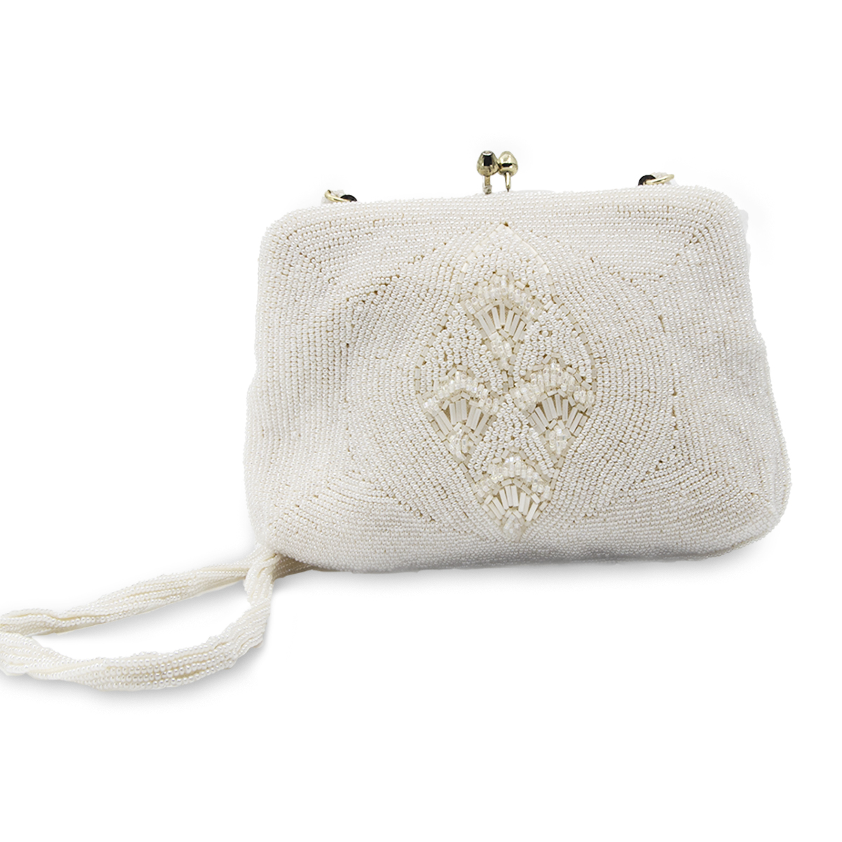 1950s white beaded cocktail purse