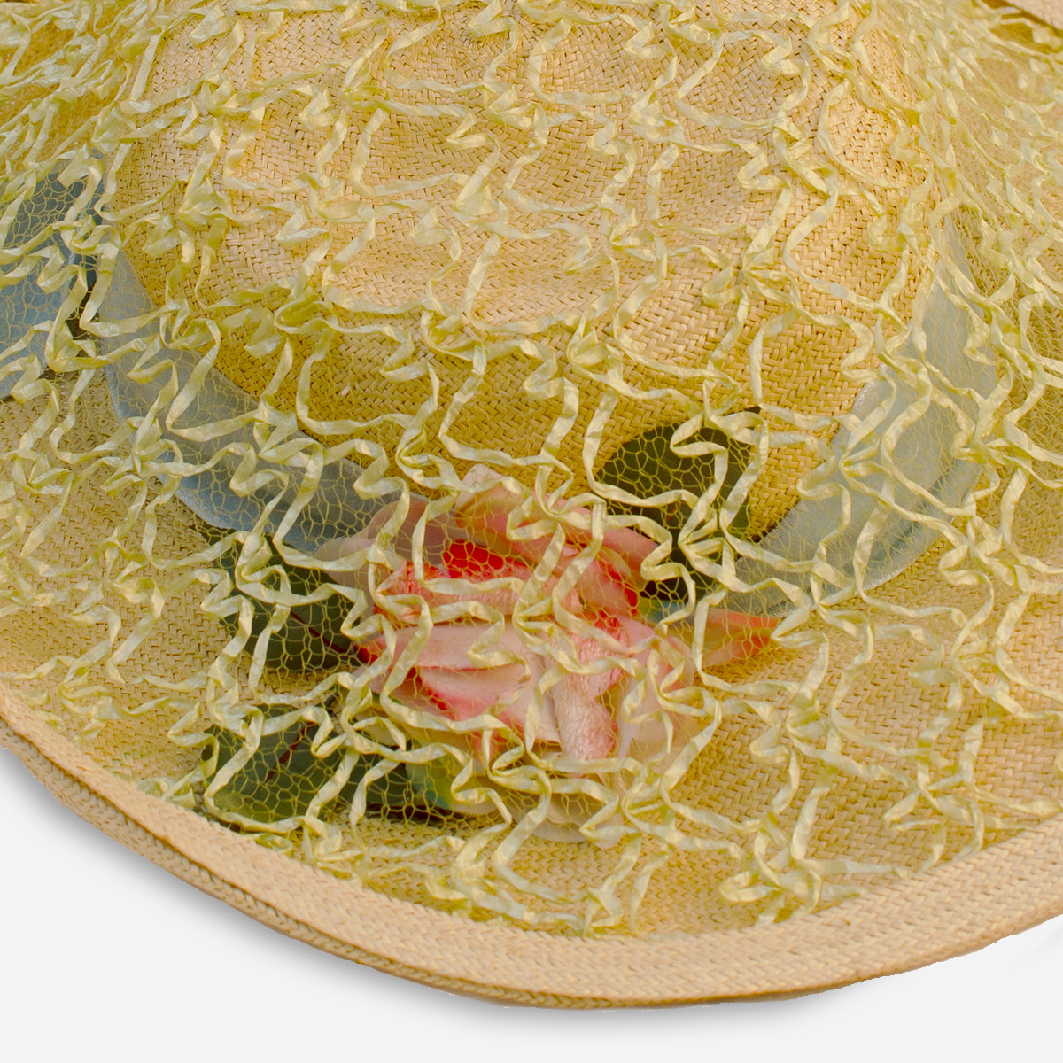 Veiled floral hat detail