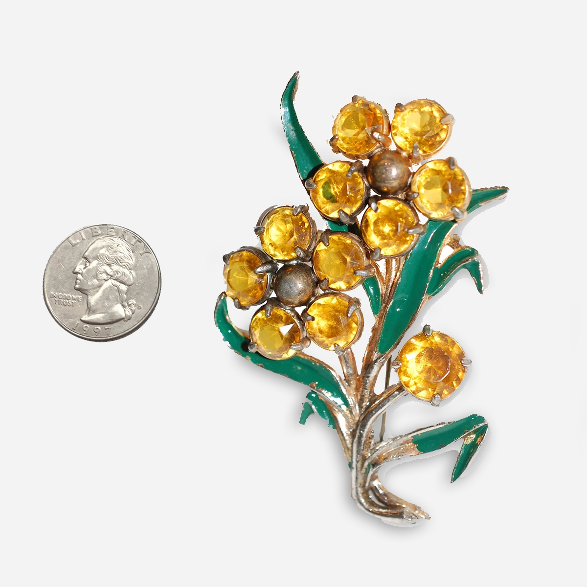 Yellow Rhinestone Flower Brooch