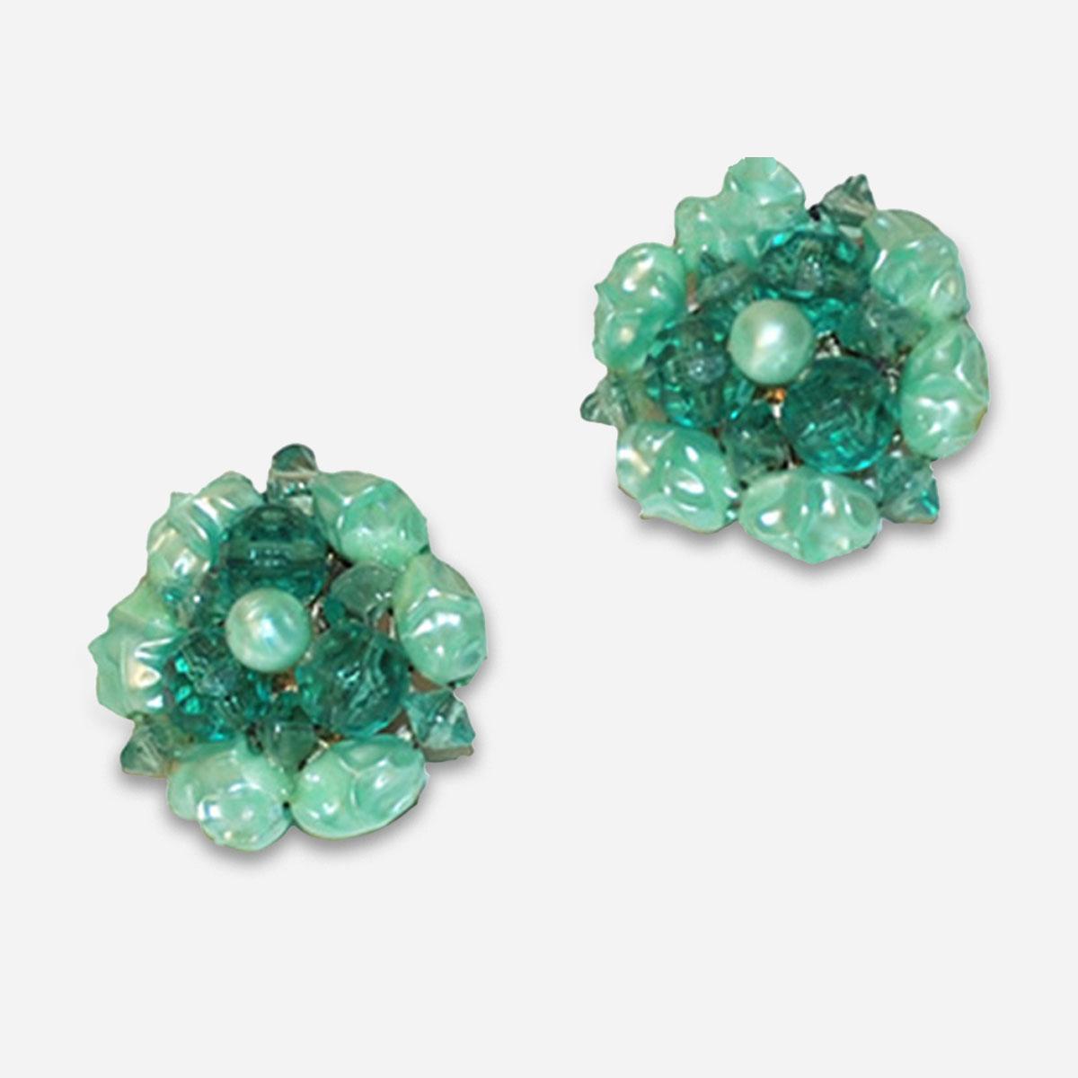 green cluster bead earrings