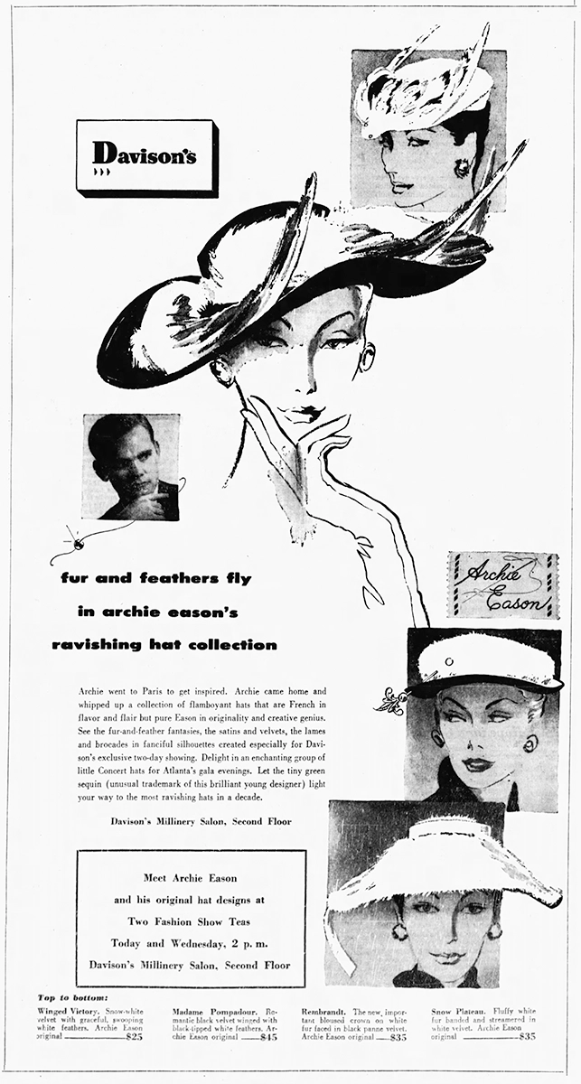 Archie Eason hats ad 1956
