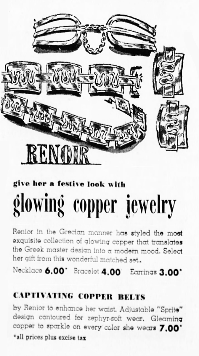 Renior jewelry advertisement 1957