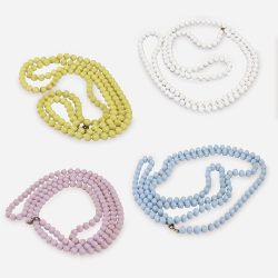 white beads, light blue beads, yellow beads, pink beads