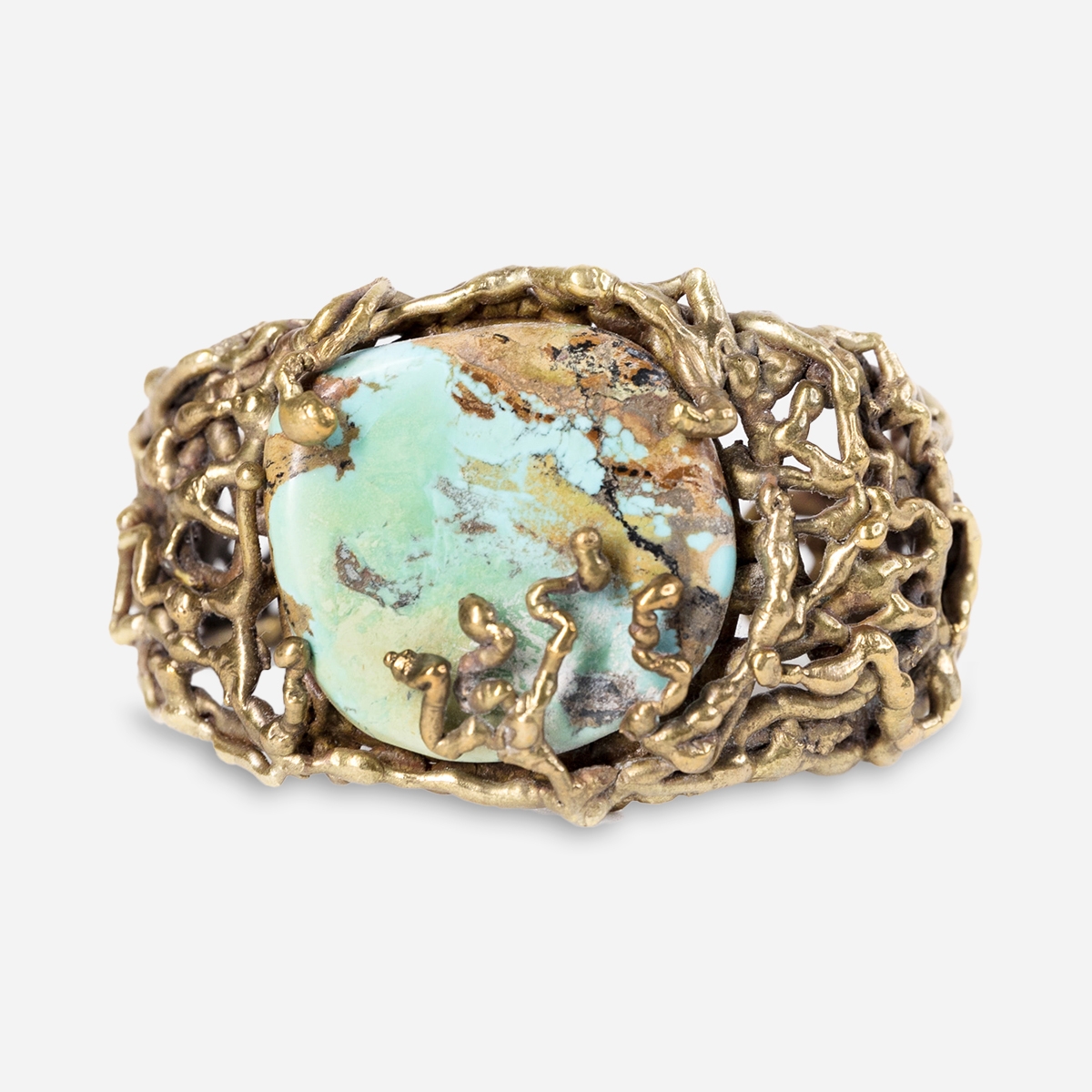 Gold and turquoise brutalist cuff bracelet