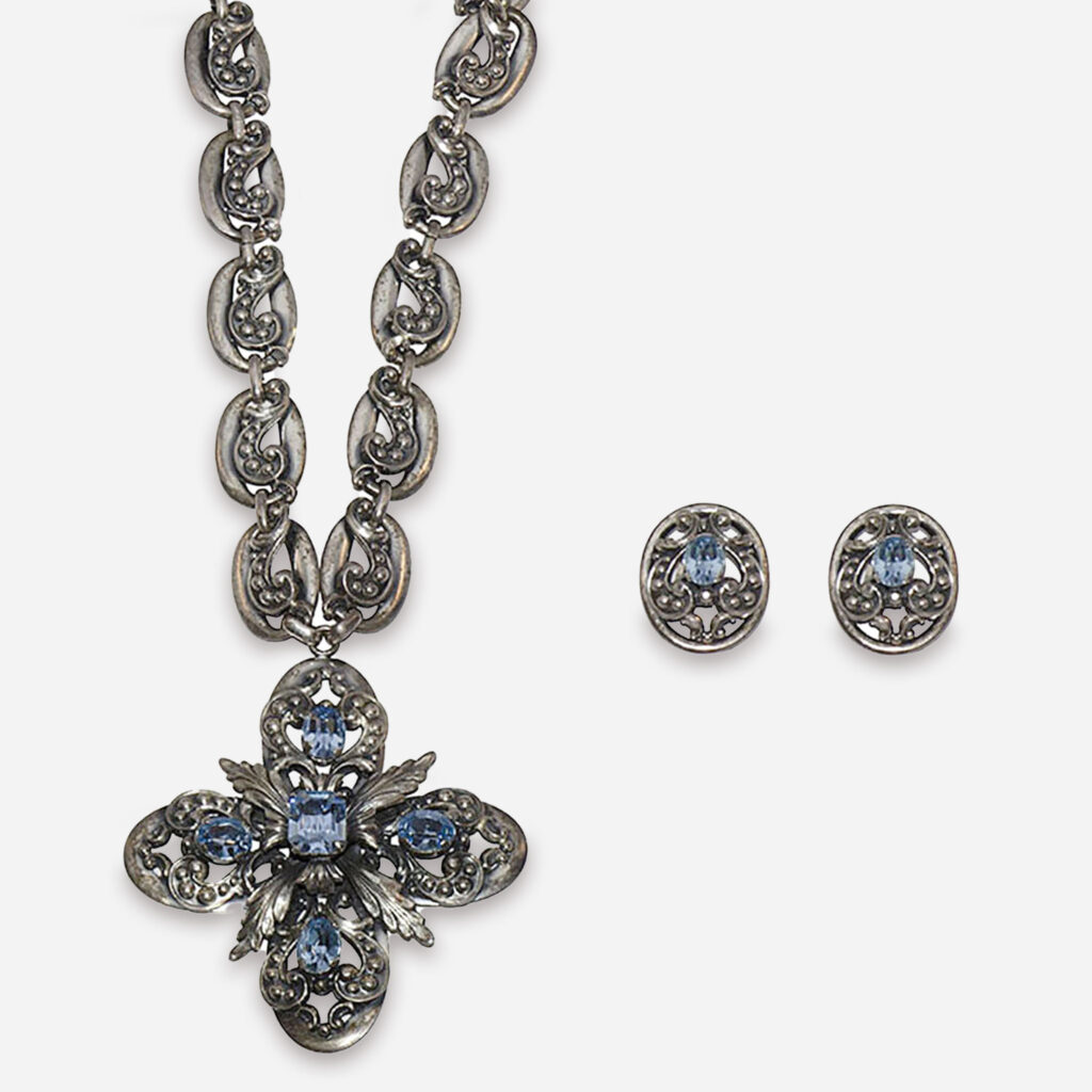 blue crystal necklace, blue crystal earrings