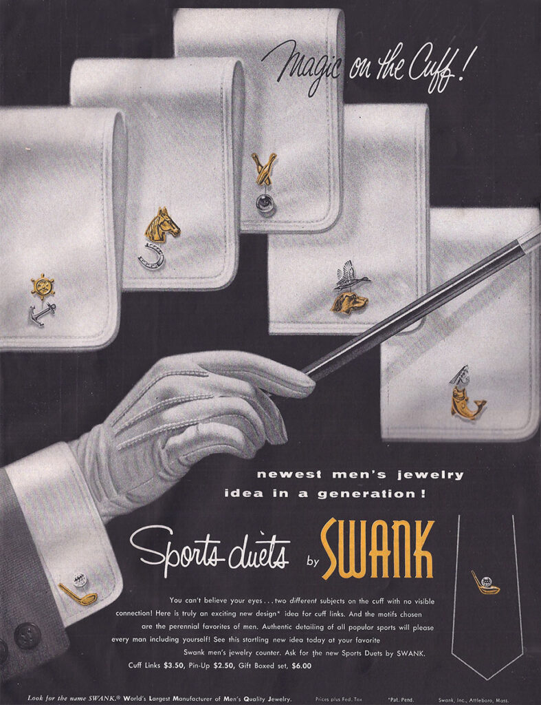 vintage swank cufflinks ad A slice of life magazine 1957
