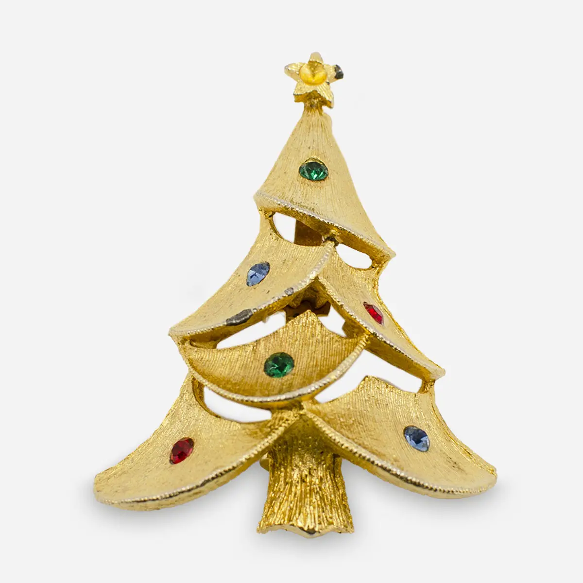 1960s JJ Christmas Tree Pin | Golden Holiday Glow