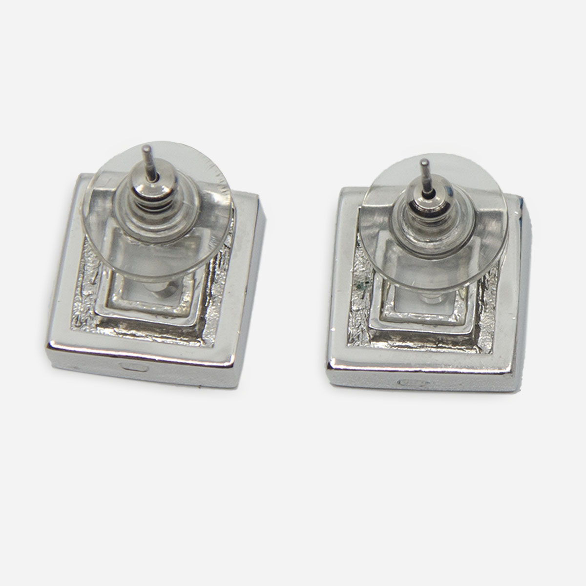 silver square pierced earrings